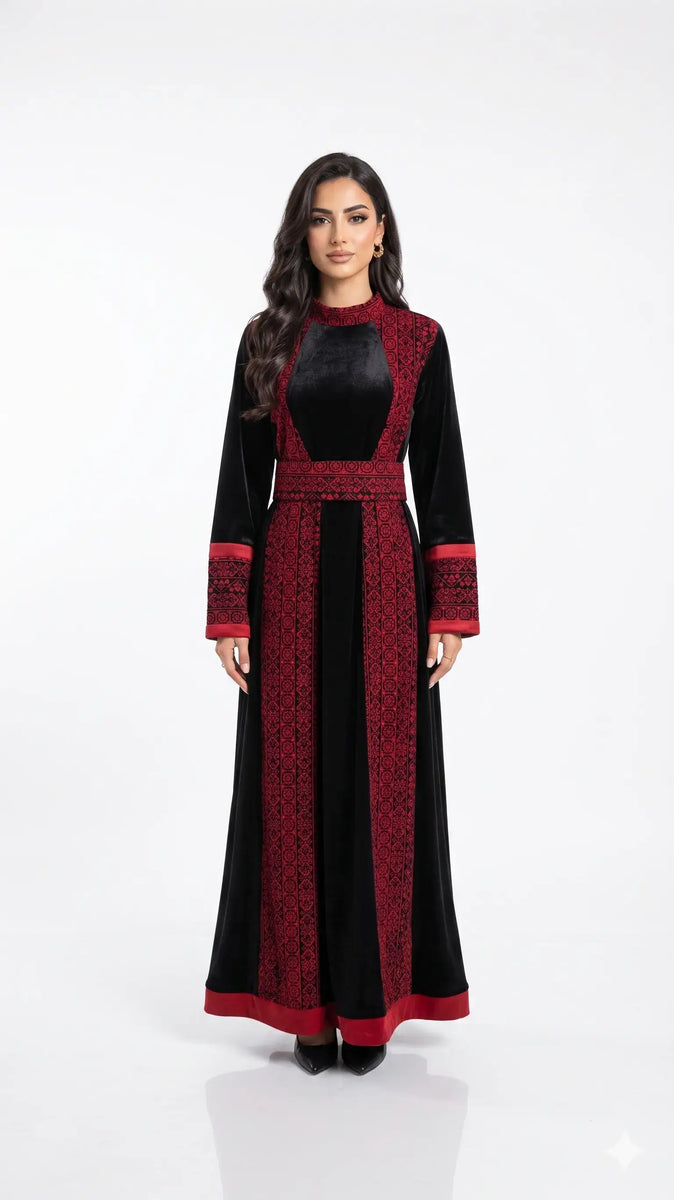 black dress with red embroidery Sweet Rose Embroidery Black Slip Dress with Red Sweater Casual Outfit