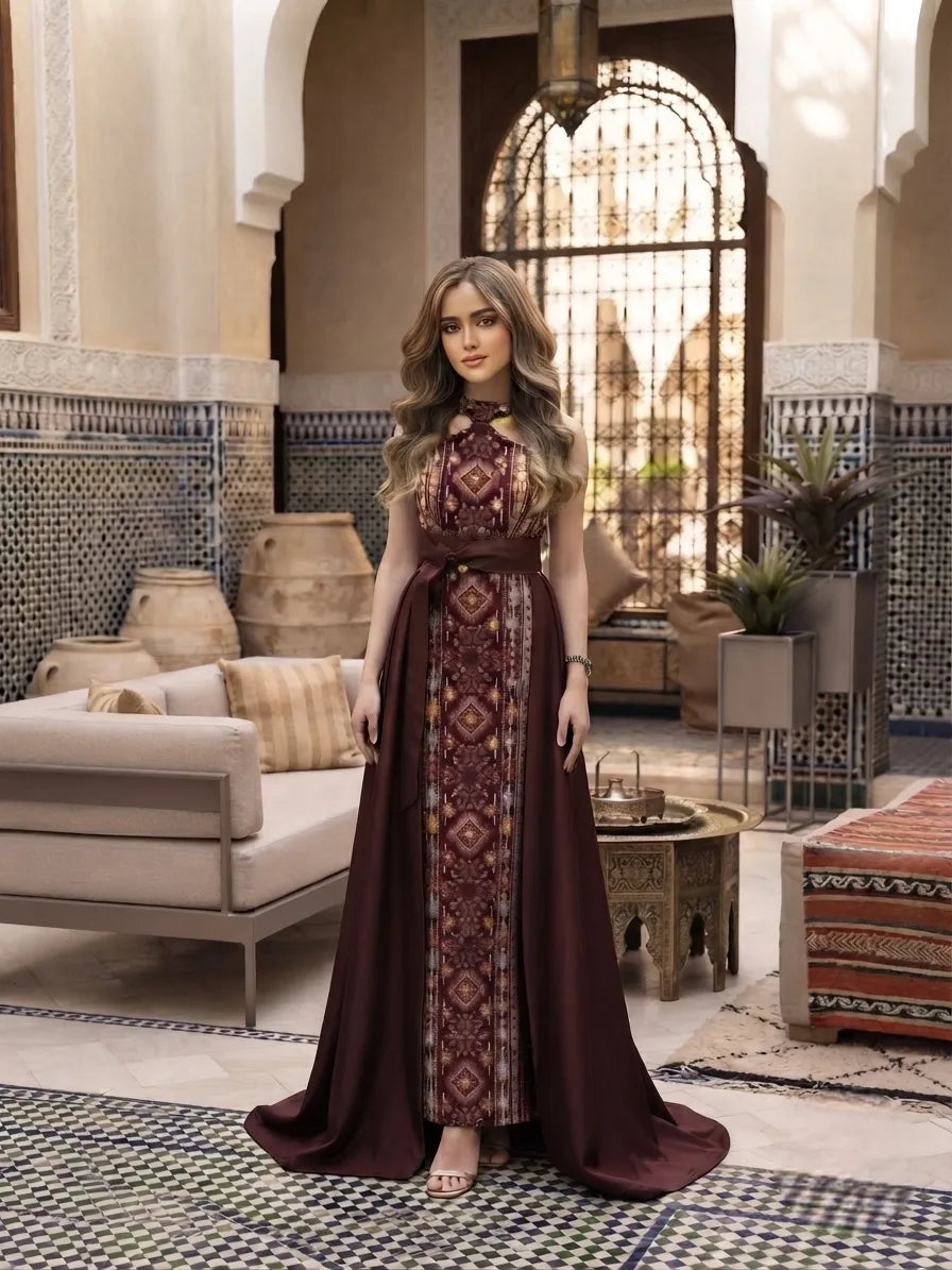 maroon dress with gold belt Luxury Embroidered Kaftan USA what color goes with burgundy dress