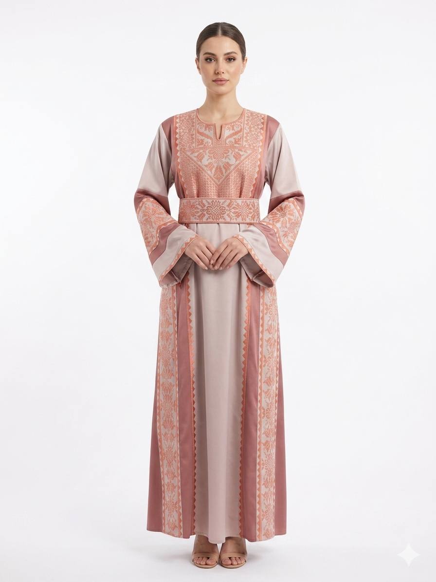 ثوب أنوثة مطرّز بلون الوردي الترابي