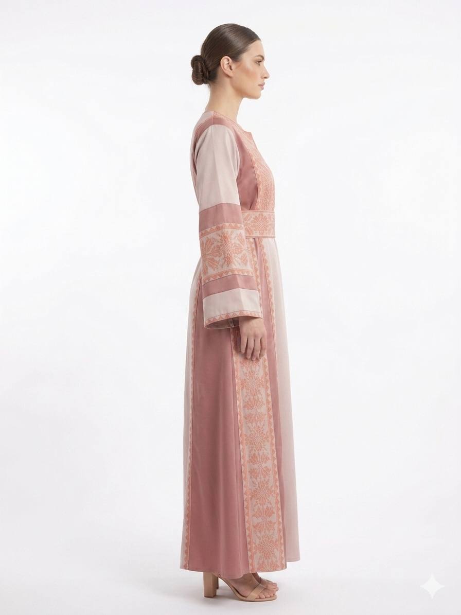 ثوب أنوثة مطرّز بلون الوردي الترابي