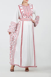 White And Red Embroidery Thoub ثوب تطريز أبيض وأحمر