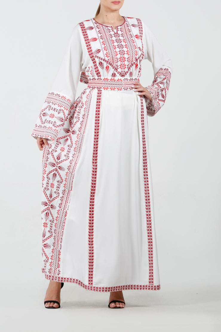 White And Red Embroidery Thoub ثوب تطريز أبيض وأحمر