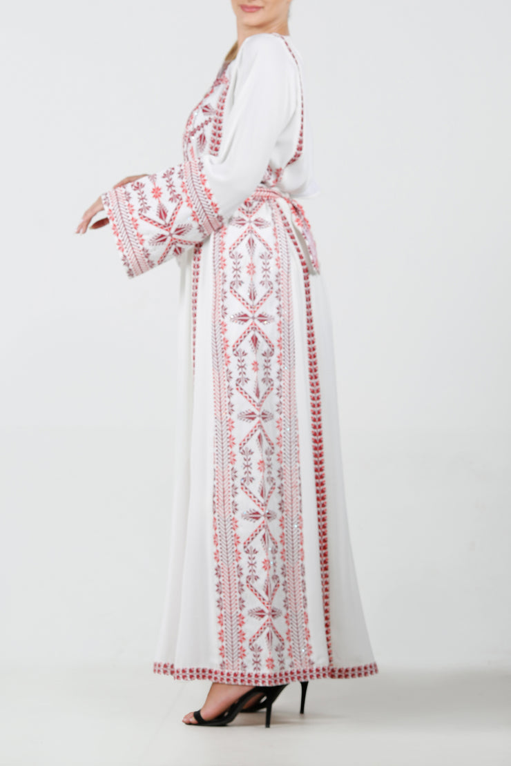 White And Red Embroidery Thoub ثوب تطريز أبيض وأحمر
