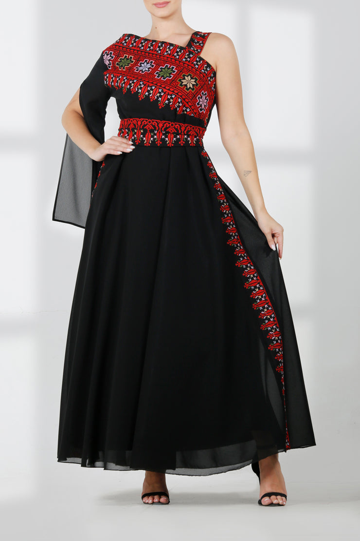 ONE Shoulder Dress فستان تطريز ون شولدر