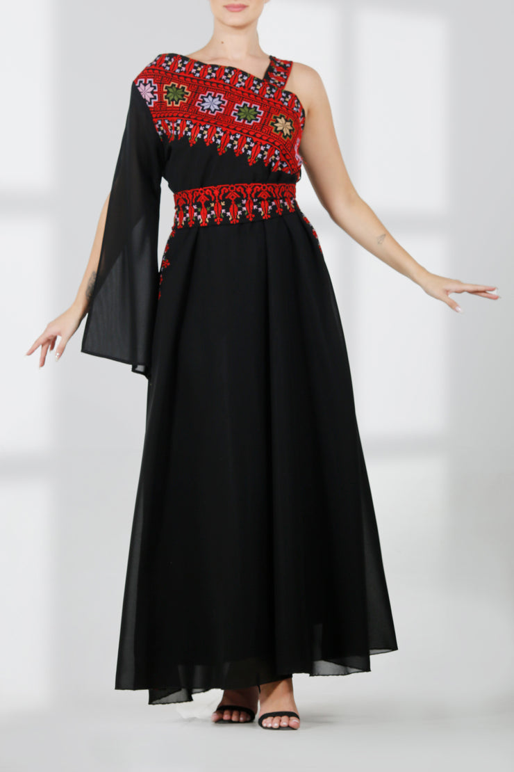 ONE Shoulder Dress فستان تطريز ون شولدر
