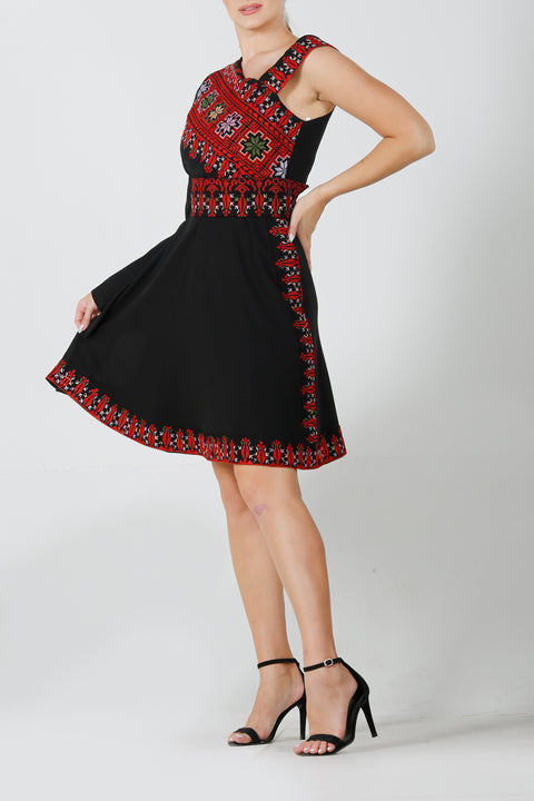 Wide One Shoulder Short Embroidery Dress فستان تطريز كتف عريض