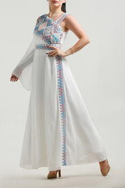 Colored Embroidery Off Shoulder Dress فستان تطريز اوف شولدر ملون