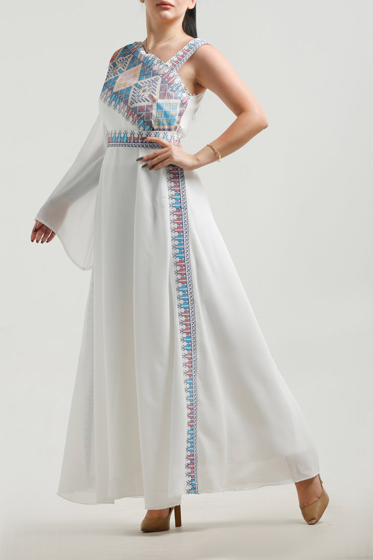 Colored Embroidery Off Shoulder Dress فستان تطريز اوف شولدر ملون