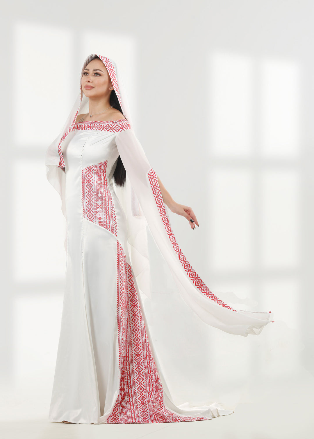 LONG SLEEVE EMBROIDERY DRESS فستان تطريز كم طويل