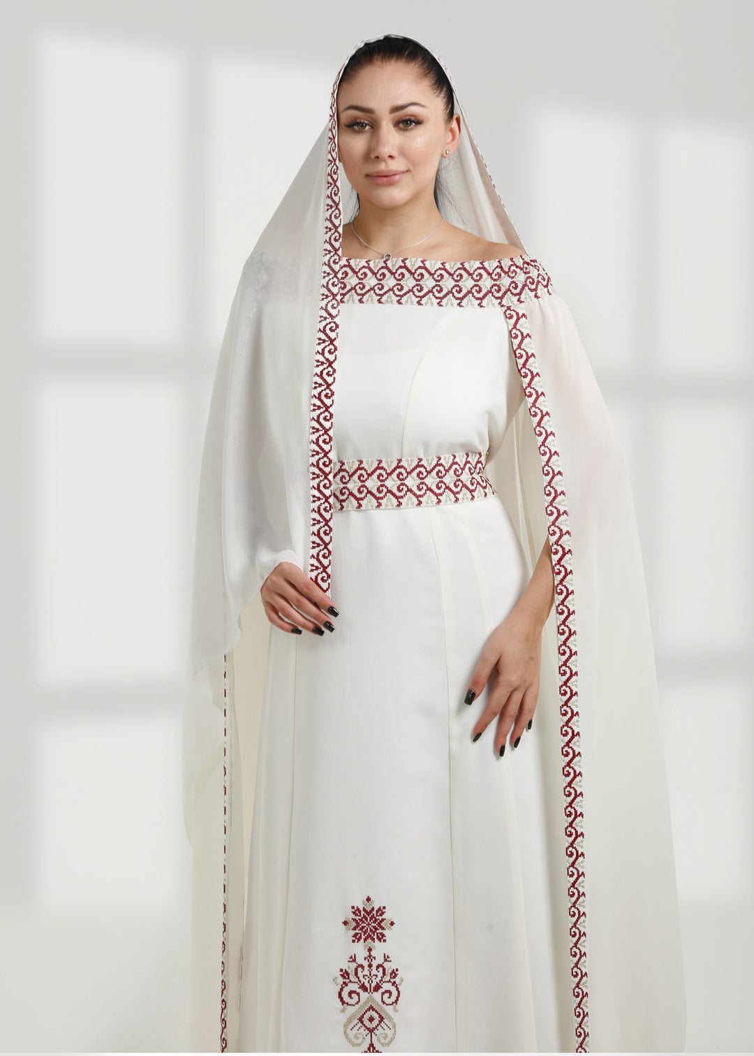LONG SLEEVE EMBROIDERY DRESS فستان تطريز كم طويل