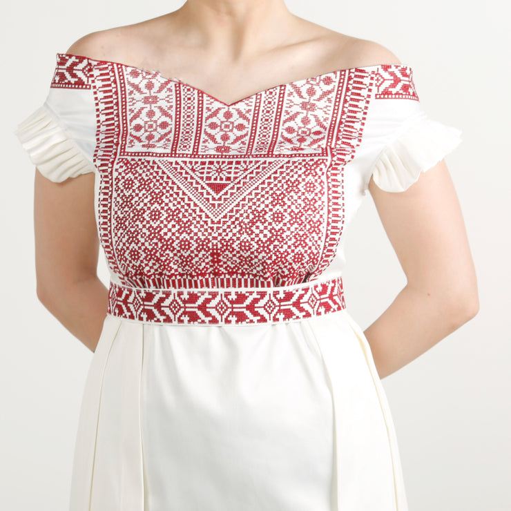 Short Sleeve Embroidery Dress فستان تطريز نصف كم