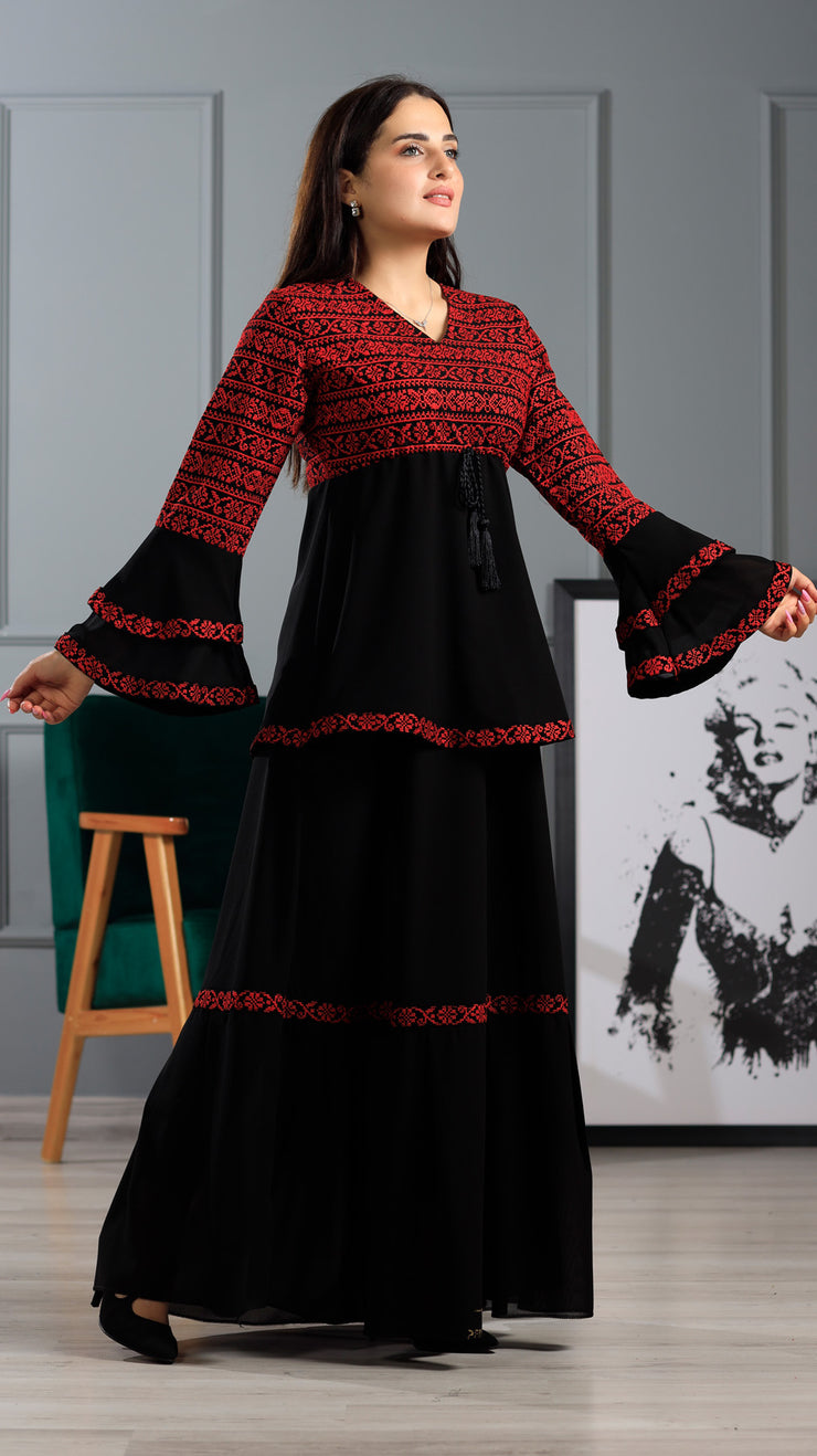 LONG SLEEVE EMBROIDERY DRESS فستان تطريز كم طويل